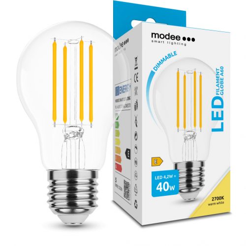 Modee LED Izzó Filament A60 4,2W E27 360° 2700K (470 lumen) dimm. ERP