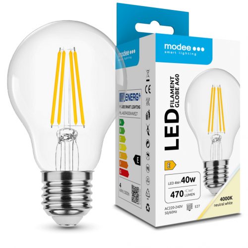 Modee LED Izzó Filament A60 4W E27 360° 4000K (470 lumen) ERP