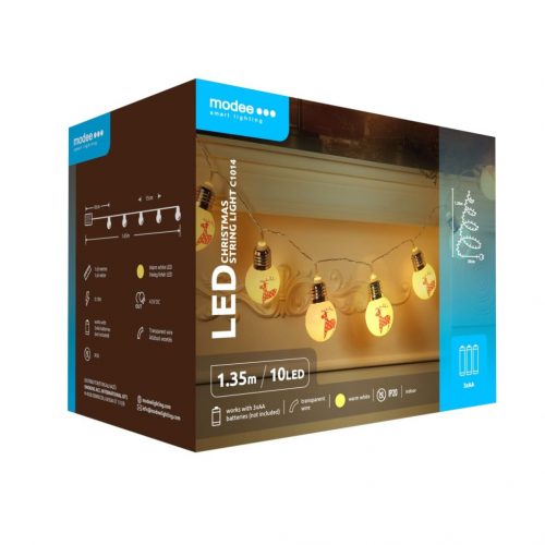 Modee Karácsonyi LED Füzér Plastic Elemes C1014 (10LED/1,35m/15cm) warm