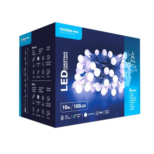 Modee Karácsonyi LED Füzér Berry Plastic Adapteres (100LED/10m/10cm) cold