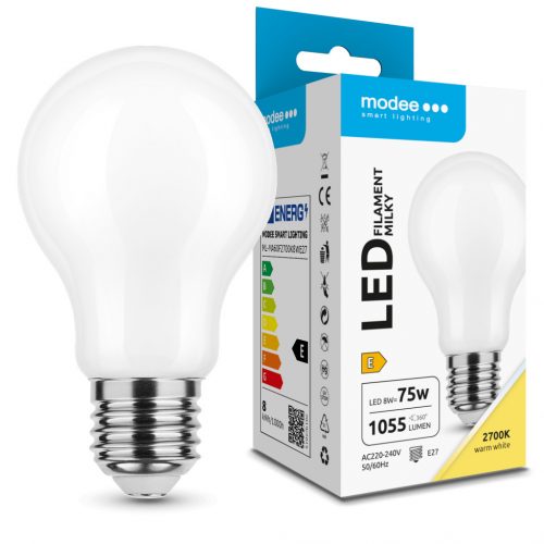 Modee LED Izzó Filament Milky Globe A60 8W E27 360° 2700K (1055 lumen) ERP