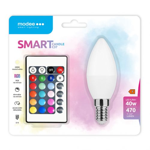 Modee LED Smart (Remote) Candle (Gyertya) C35 4,9W E14 270° RGB+W (470 lumen)