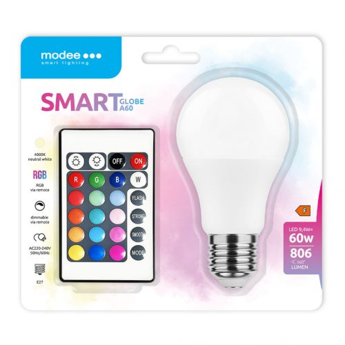 Modee LED Smart (Remote) Globe (Gömb) A60 9,4W E27 270° RGB+W (806 lumen)