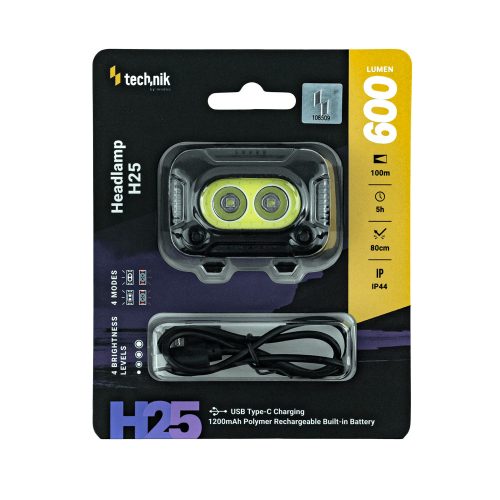 Technik Fejlámpa H25 (akkumulátoros) XPG-2+2835*8 LED + USB Type-C (600 lumen)