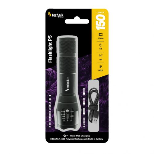 Technik Elemlámpa P5 (akkumulátoros) XPE LED + micro USB  (150 lumen)