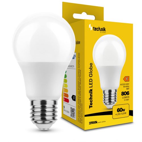 Technik LED Izzó Globe A60 8,8W E27 360° 2700K (806 lumen) ERP