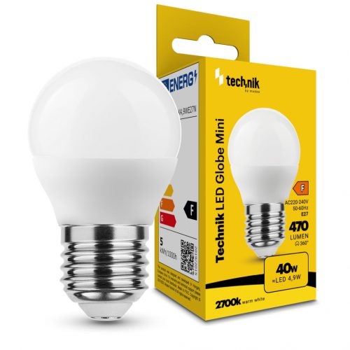 Technik LED Izzó Globe Mini G45 4,9W E27 360° 2700K (470 lumen) ERP