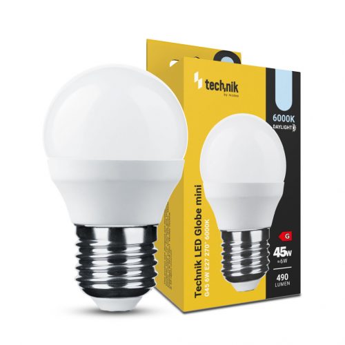 Technik LED Izzó Globe Mini G45 6W E27 270° 6000K (490 lumen)