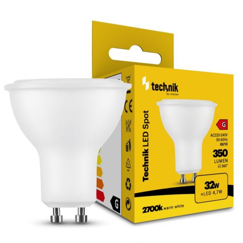 Technik LED Izzó Spot Alu-Plastic 4,7W GU10 110° 2700K (350 lumen) ERP