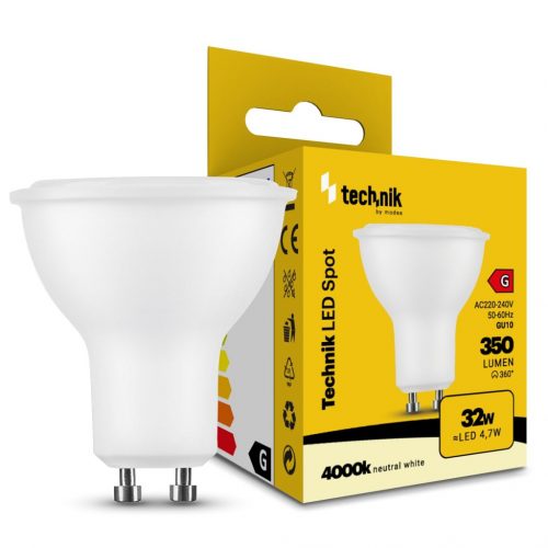 Technik LED Izzó Spot Alu-Plastic 4,7W GU10 110° 4000K (350 lumen) ERP