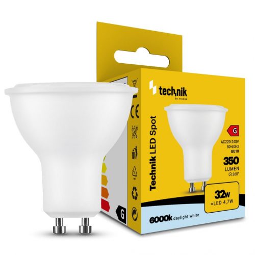 Technik LED Izzó Spot Alu-Plastic 4,7W GU10 110° 6000K (350 lumen) ERP