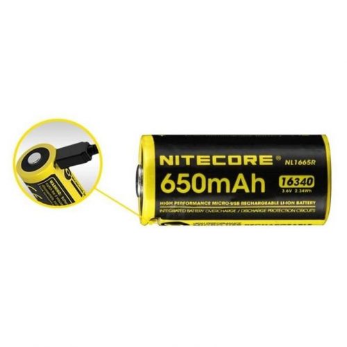 Nitecore Kellék Akkumulátor 16340 RCR123 NL1665R USB-s 650mAh 3,6V B1